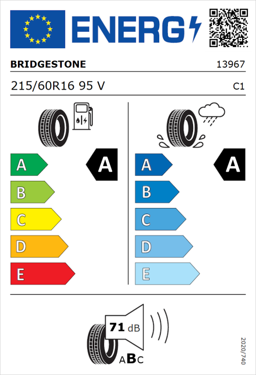 Tyre Label for Bridgestone Turanza T005 215/60R16 95V
