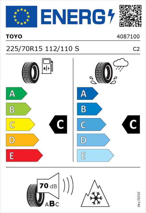 Tyre Label for Toyo NANOENERGY VAN 225/70R15 112/110S
