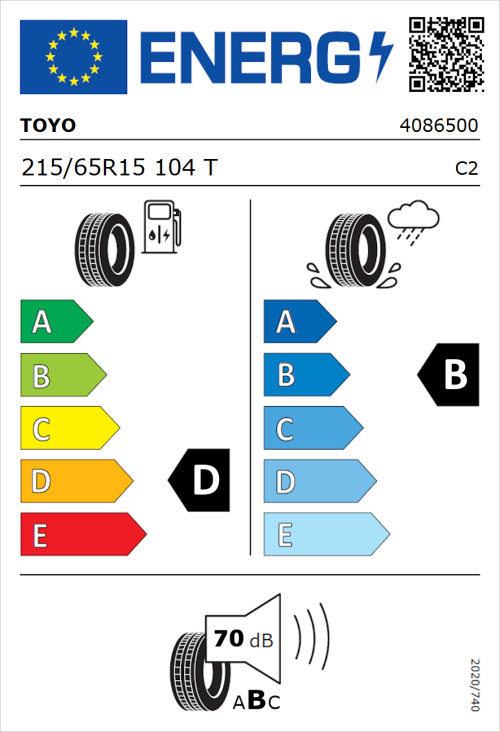 Tyre Label for Toyo NANOENERGY VAN 215/65R15 104T
