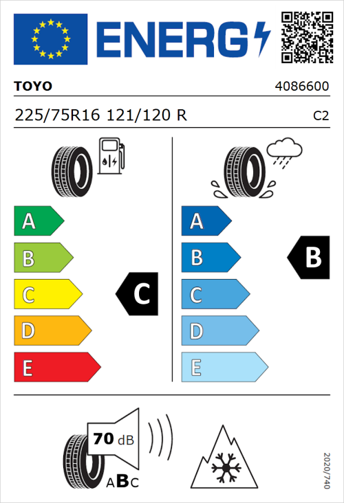 Tyre Label for Toyo NANOENERGY VAN 225/75R16 121/120R